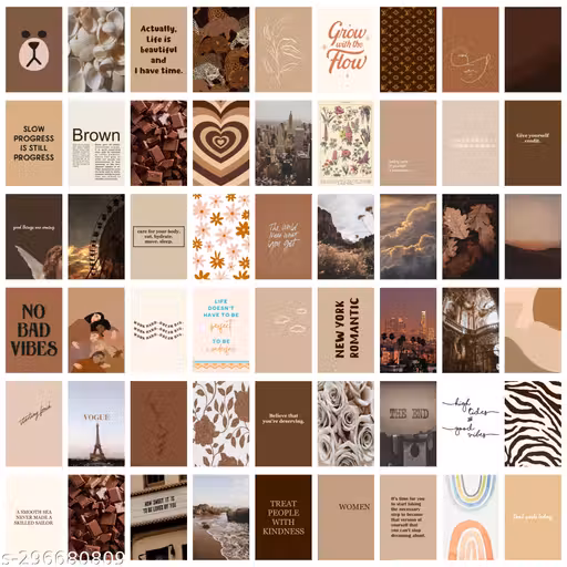 Craft Qila Brown Wall Collage Kit 54 PCS -Small A6 Posters for Room and Wall Decoration- Glue Dot Tape/Adhesive Included.