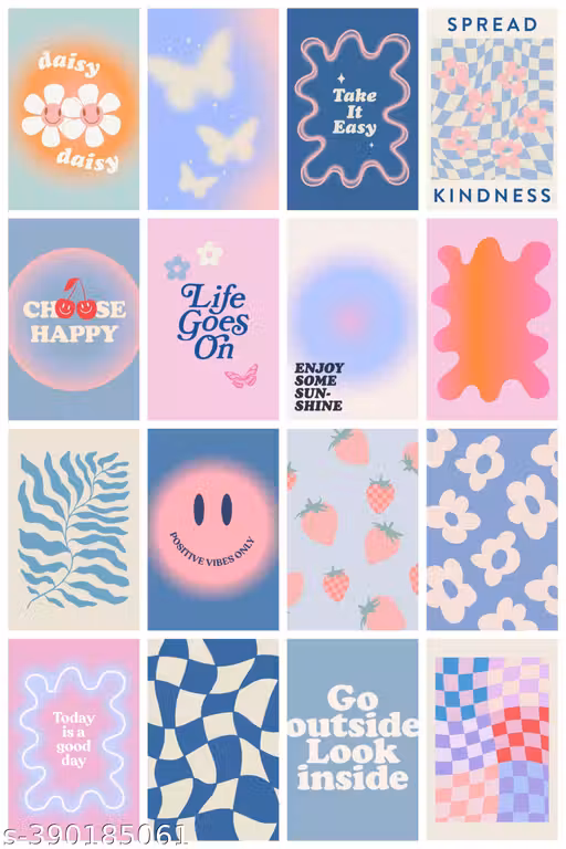 Craft Qila Danish Pastel Blue Pack of 16 Aesthetic Wall Collage Kit - NO TAPE