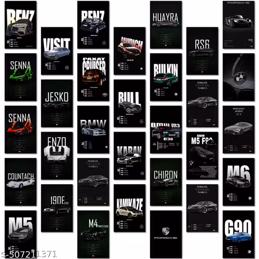 Craft qila paper Black Cars Poster, Set of 32, 15 x 10 cm (A6 Size) 300 GSM |Sports Car Black Poster - Gwagon Posters & More Street Ruling Cars |Wall Art For Bedroom| Car Spec Posters-Glue dots Included