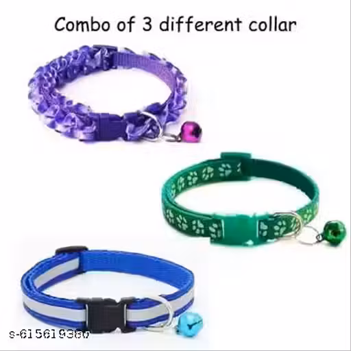 Combo of 3 Cat Collars – Frill Collar, Paw Print Collar & Reflective Collar with Bell | Stylish & Functional Cat Collars (Color May Vary)