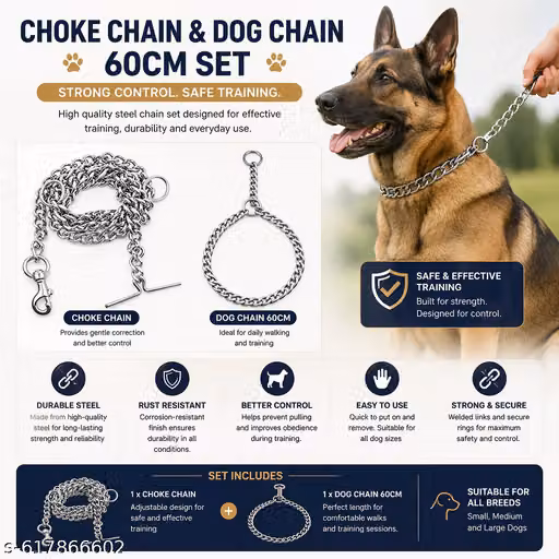 SUPER CHAIN Dog Chain with Choke Chain Silver 60 cm Dog & Cat Chain Leash (Silver) Dog Chain Leash (LARGE)