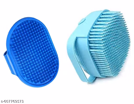 Pack of 2 Pet Grooming Combo – Shampoo Brush & Palm Gloves for Dogs & Cats (COLOR MAY VARY)
