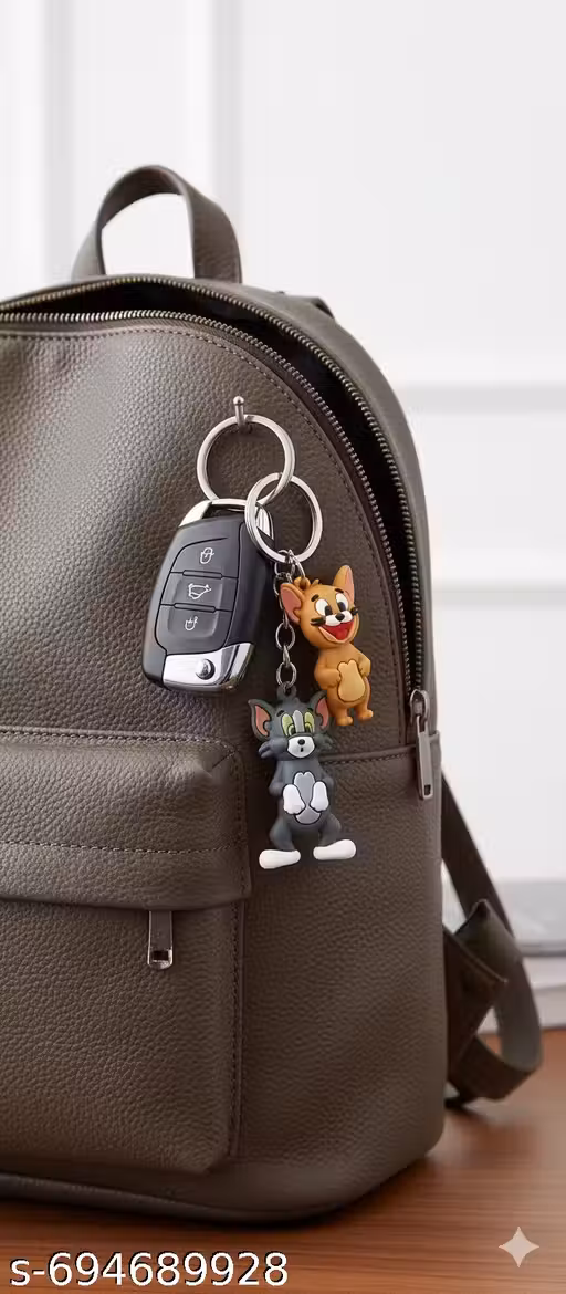 Cute Tom & Jerry Cartoon Silicone Keychain for Bag & Bike Keys (Pack of 2)