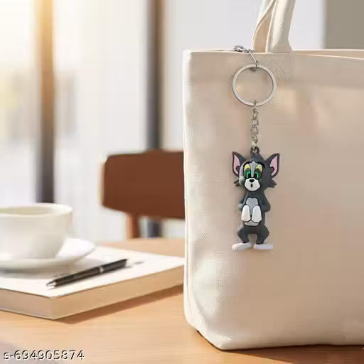 Cute Cartoon Cat Rubber Keychain for Bags, Keys & Gifts