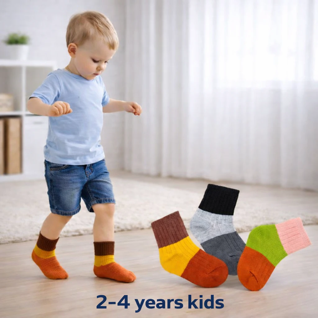 BCD Baby Cotton Socks Pack of 3 – Toddler Kids Socks for 2–4 Years