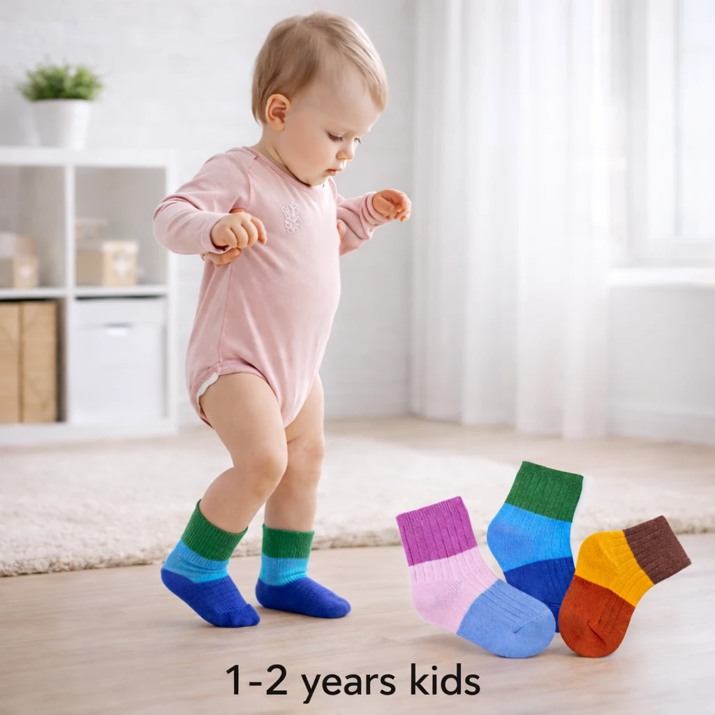 BCD Baby Cotton Socks Pack of 3 – Toddler Kids Socks for 1–2 Years