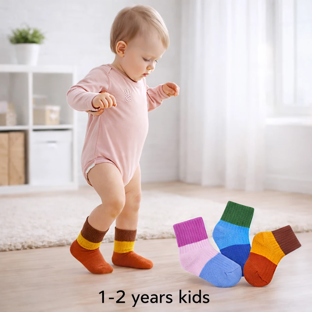 BCD Baby Cotton Socks Pack of 3 – Toddler Kids Socks for 1–2 Years (MULTI)