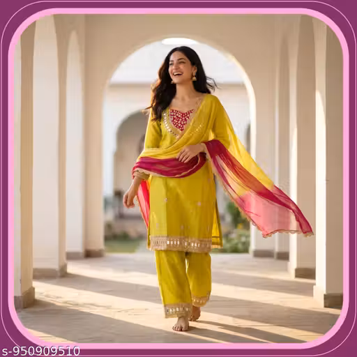 Maviraa Mirror Worttak Lime green and RaniKurti Palazzo Dupa Set