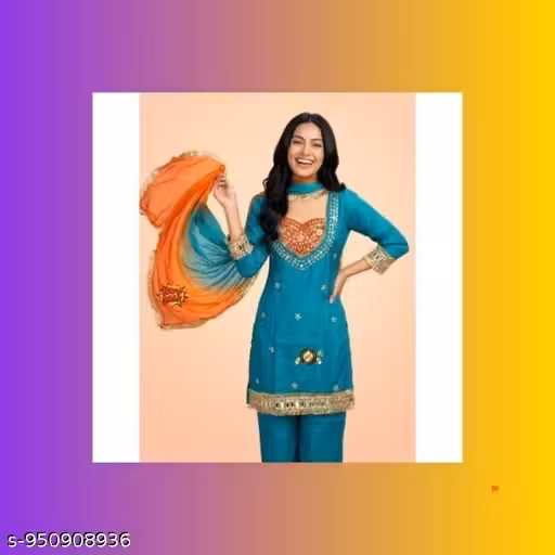 Maviraa Teal Blue Salwar Suit Set for Women, Embroidered Kurta with Mirror Work Detail, Silk Blend Fabric, Ombre Dupatta, Festive Ethnic Wear Ensemble