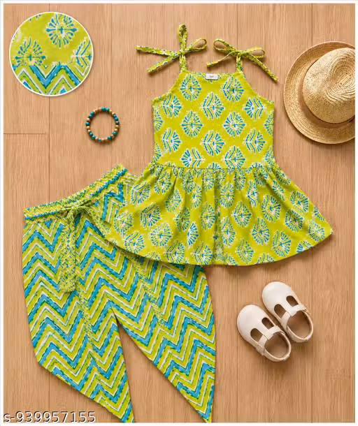 Girls Printed Cotton Top & Dhoti Pant Set | Kids Stylish Co-ord Set for Girls