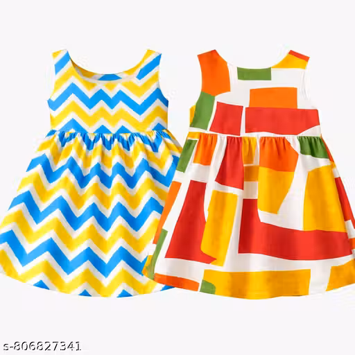 Trendy Kids Girls Printed Cotton Sleeveless Dress Combo Pack of 2