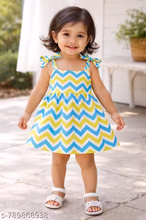 Trendy Baby Girls Zigzag Print Summer Dress | Sleeveless Tie-Up Frock