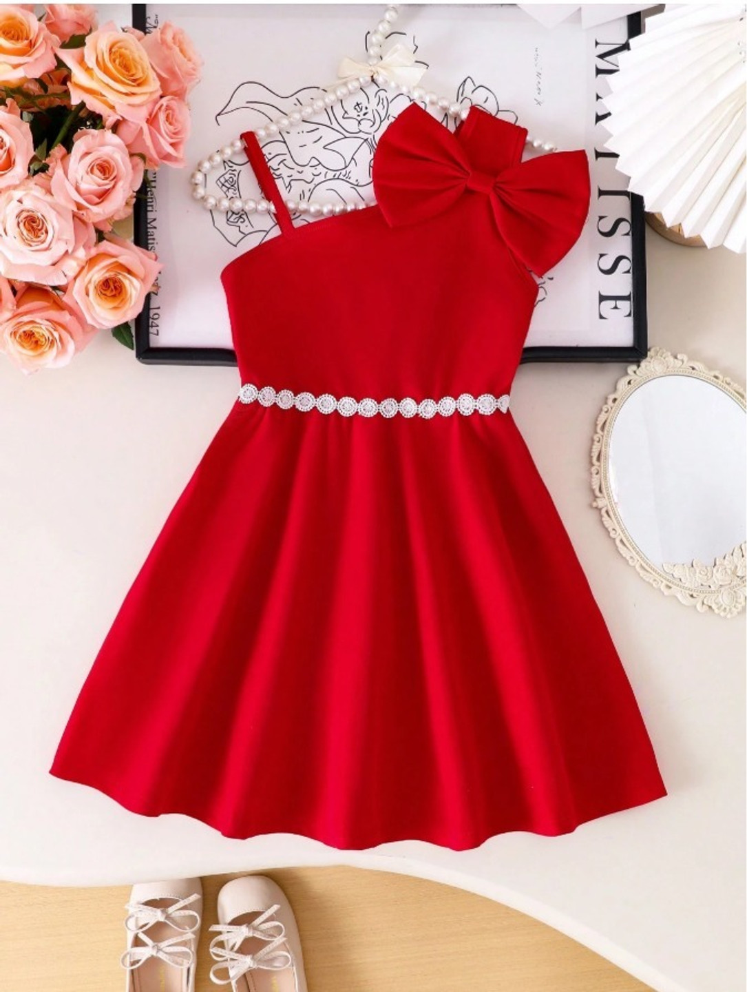 SHB COLLECTION Baby Girls Above Knee Party Dress (Red, Sleeveless)