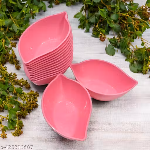 Inpro Plastic Small Snacks Bowl Set of 12– Leaf Shape Plastic Bowl in Pink Color-Stylish, Durable, and Ideal for Everyday Use"