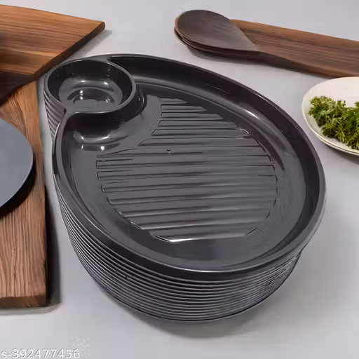 Inpro Stylish 12 Pcs Plastic Plates in Black Color for Serving Snacks / Kitchen crockery / Plastic Snacks Platter / Designer Plates