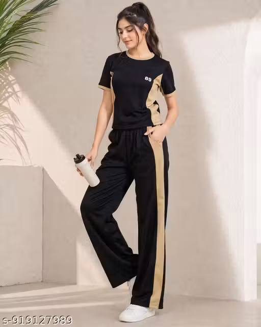 Women's Track Suit Set - Sportswear Top & Bottom Set | Workout Gym Tshirt Track Suit Pants for Girls | Half Tshirt for Women Gym pants