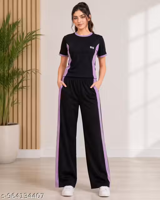 Women's Track Suit Set - Sportswear Top & Bottom Set | Workout Gym Track Suit Pants for Girls | Half Tshirt for Girls