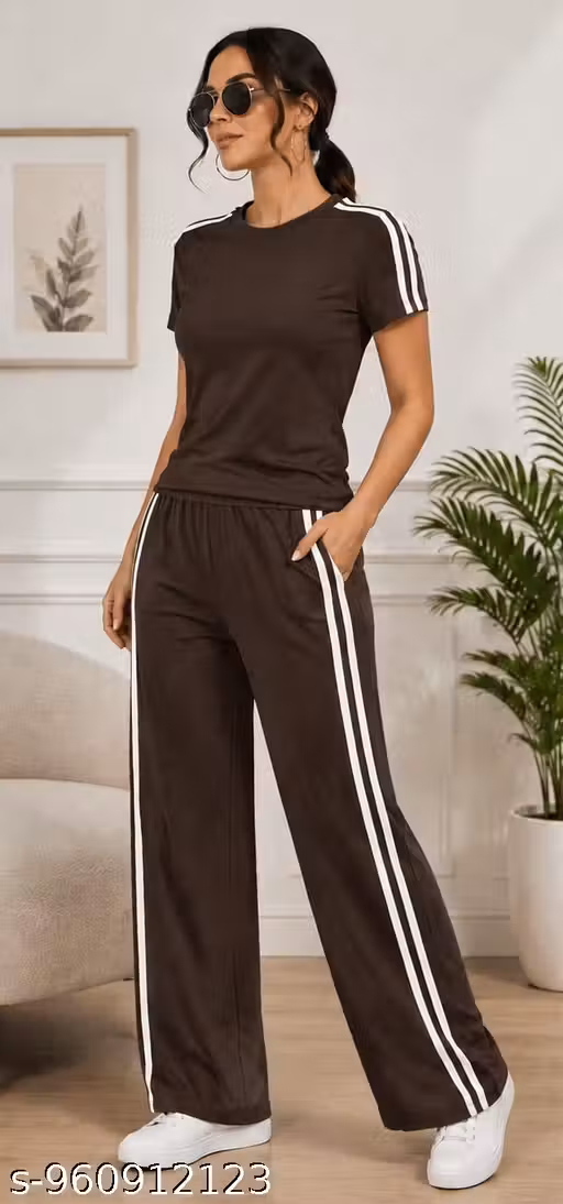 Women's 2 Strip Track Suit Set - Sportswear Top & Bottom Set | Workout Gym Tshirt Track Suit Pants for Girls | Tshirt for Women Gym pants for women Track Suit