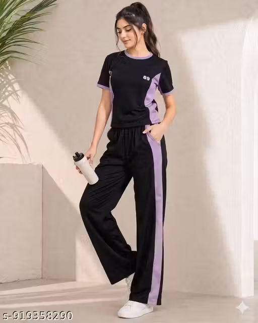 Women's Track Suit Set - Sportswear Top & Bottom Set | Workout Gym Tshirt Track Suit Pants for Girls