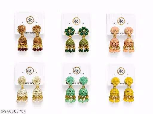 Traditional Floral Jhumka Earrings Combo for Women & Girls | Multicolor Ethnic Earrings Set