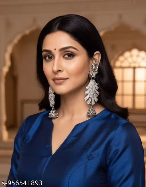 Silver Oxidized Kathak Dancer Earrings with AD Stones & Jhumka | Temple Jewellery for Women