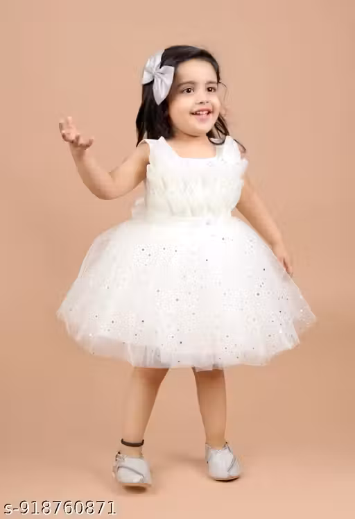Baby Girls Stylish White Flared Net Dress for Birthday & Party