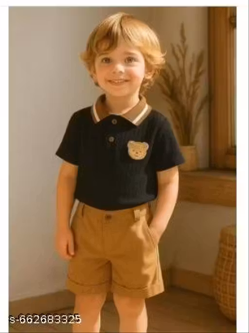 FASHION FACTORY Trendy Boys' Summer Outfit Set – Black Polo & Camel Shorts