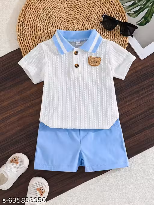 FASHION FACTORY Stylish Baby Boys Cotton Polo T-Shirt & Shorts Set – Premium Summer Wear