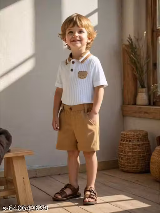 FASHION FACTORY Trendy Baby Boy Co-Ord Set – Brown Polo T-Shirt & Shorts Combo (2-Piece Set)