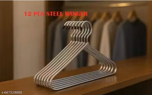 ABHAY Stainless Steel Clothes Hanger,Metal Wire Hangers for Clothes with Non Slip Grooves,Clothes Wire Hangers pack of 12