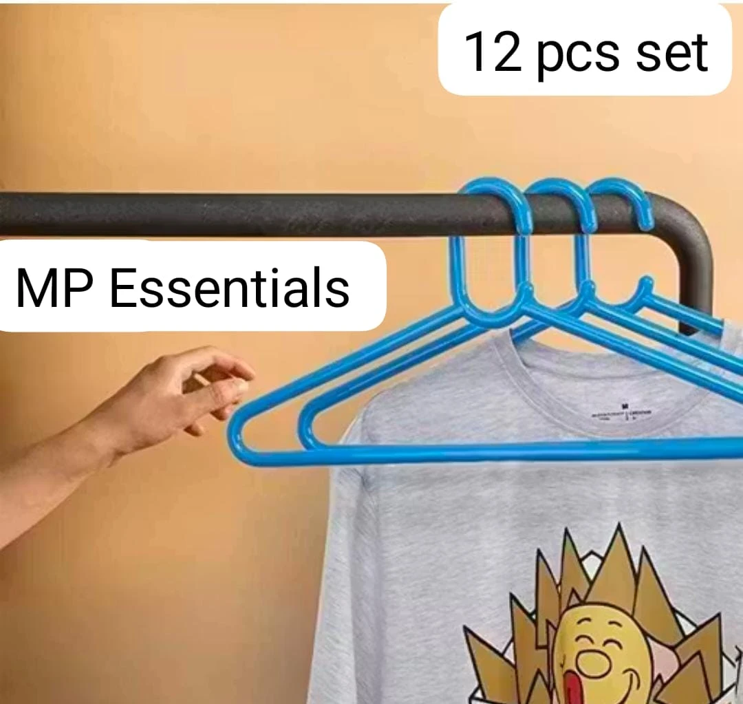 M P Essentials Plastic Clothes Hangers for Wardrobe & Closet Storage (Pack of 12, Blue)