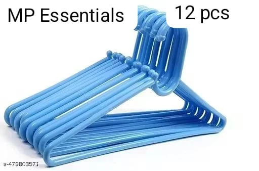 M P Essentials Plastic Clothes Hangers for Wardrobe & Closet Storage (Pack of 12, Blue)