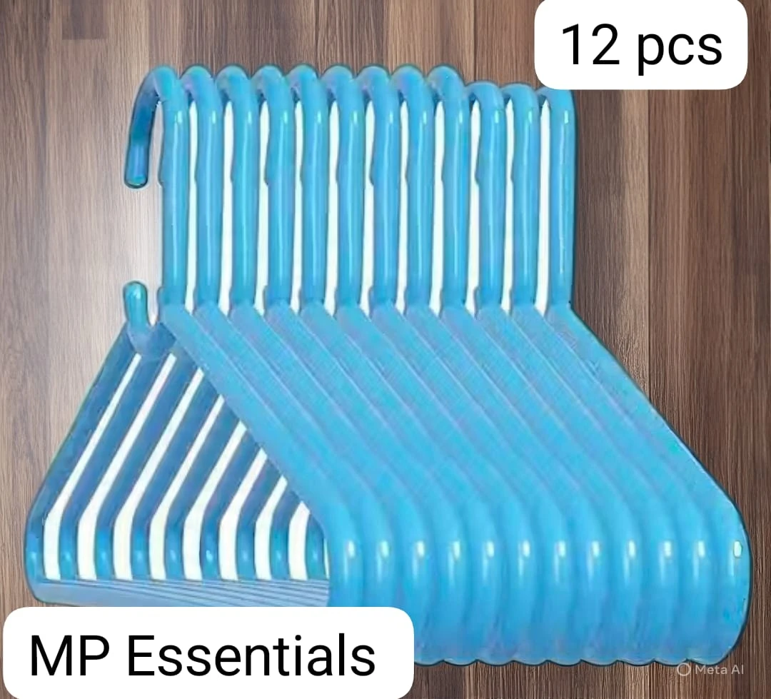 M P Essentials Plastic Clothes Hangers for Wardrobe & Closet Storage (Pack of 12, Blue)