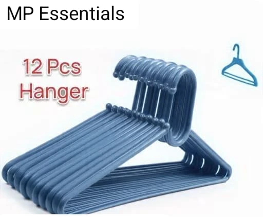 M P Essentials Plastic Clothes Hangers for Wardrobe & Closet Storage (Pack of 12, Blue)