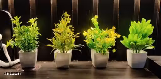 Artificial Potted Plants, 4 Pack Artificial Plastic Eucalyptus Plants Small Indoor Potted Houseplants, Small Faux Plants for Home Decor Bathroom Office Farmhouse (Set 0F 4)