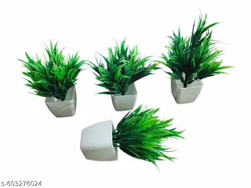 Artificial Potted Plants, 4 Pack Artificial Plastic Eucalyptus Plants Small Indoor Potted Houseplants, Small Faux Plants for Home Decor Bathroom Office Farmhouse (Set 0F 4) green