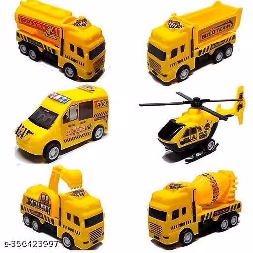 Aravish Pack of 6 Friction Power Wheels Toy Truck– Pack of 6 Construction Truck Toys, Vehicles Play Set for 3+ Year Old Boys, Kids, Pull Back Toys for Kids,Six Construction Vehicles Cars Truck, , Push Pull Back Best Children's Return Gift's yellow colour 