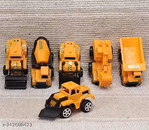 Kid totoys Plastic Constructio Realistic Engiieer Vechicle Pushdozer Excavator Construction Toys Truck Machine or Kids (Excavator Construction Toy) Yellow (Pack of 6)