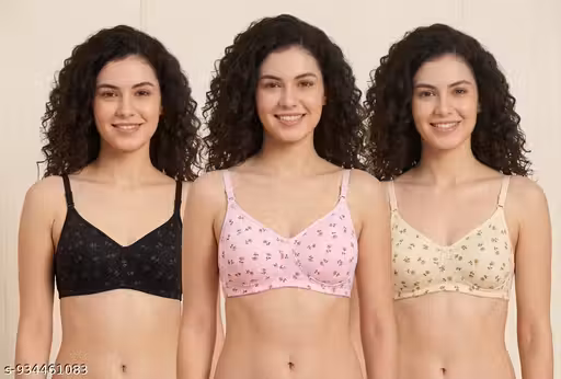 Loverway Women's Floral Print Non-Padded Everyday Bra (Pack of 3) | Loverway Flora-Bloom Cotton Comfort Bra (Pack of 3)