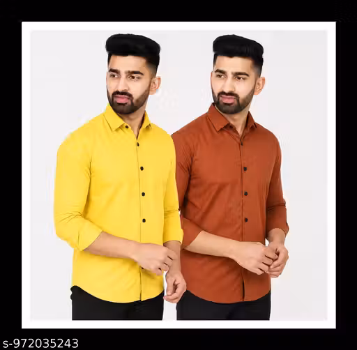 Men's Solid Spread Collar Brown Shirt's Pack of 2