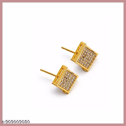 Mens Gold-Finish Iced Square Earrings