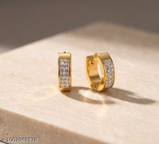 Unisex Gold Pave Cubic Zirconia Inlaid Small Hoops