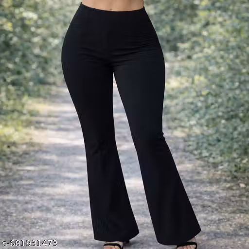 GoVogue Women Black Casual Pant – Stretchable Bell Bottom Trousers