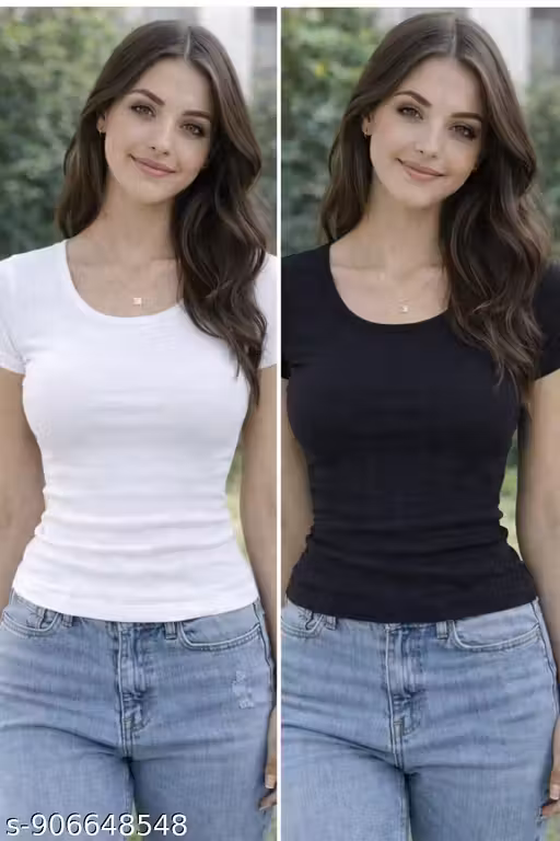 GoVogue Women Rib Top Combo – Black & White Slim Fit Daily Wear
