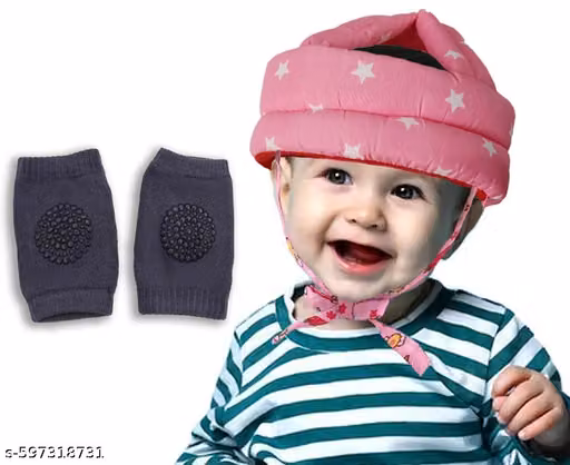 Baby Safety Helmet for Crawling Walking Baby Head Protector - Head Protection for Infant tolder Baby No Bumps and Soft Cushion Safety Headguard + Baby Kneepads for Crawling (Star- Pink)