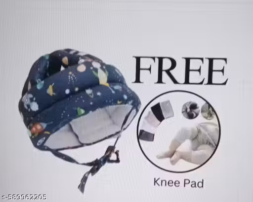 Baby Crawling Headgear - Soft, Cushioned Head Protector Helmet and Kneepads for Maximum Protection and Comfort (Dark Blue)