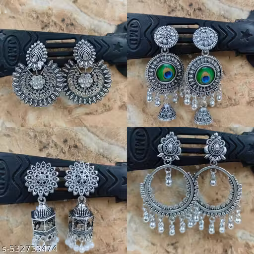 Oxidized Handcrafted Jhumka Earrings Set for Women and Girls – Pack of 4