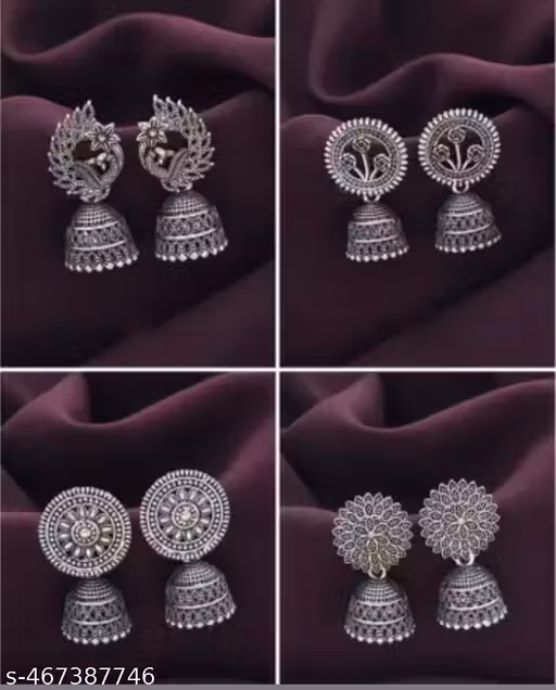 Combo of 4 Pair Drop & Dangles Hoop Jhumki Oxidised Silver Earrings – Latest Design