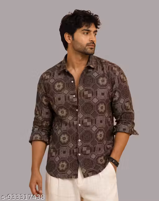 Trendy Feather Print Men's Casual Shirt – Premium Cotton