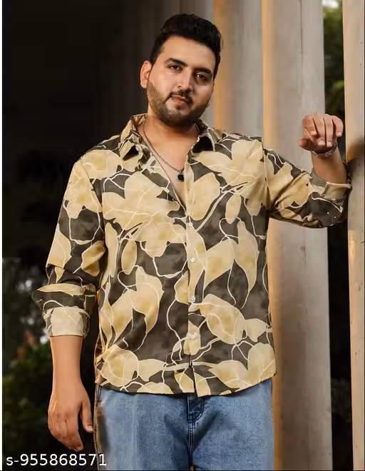 Trendy Feather Print Men's Casual Shirt – Premium Cotton